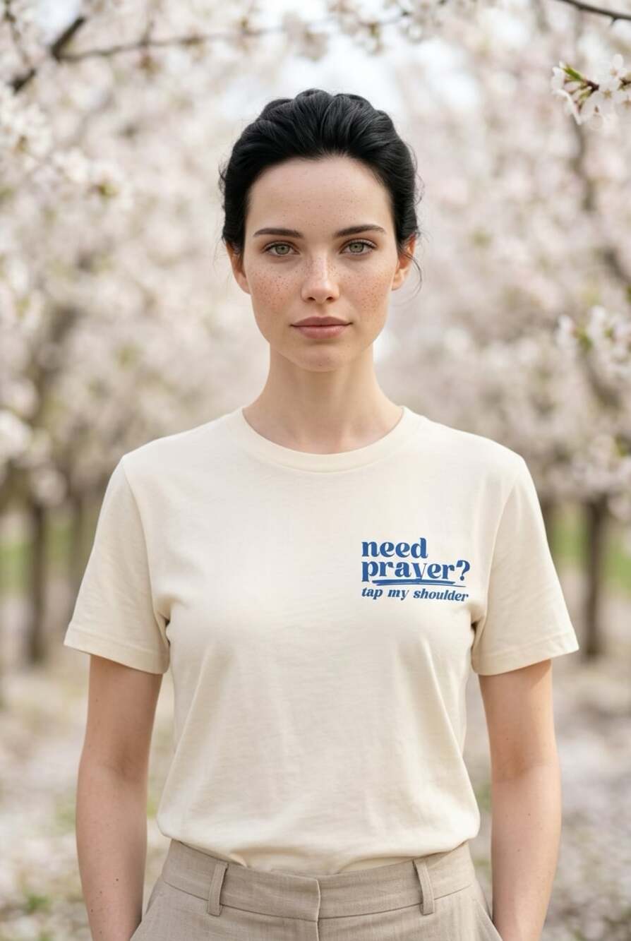 Prayer Works Campaign "Need Prayer? Tap My Shoulder" Tee NWOT